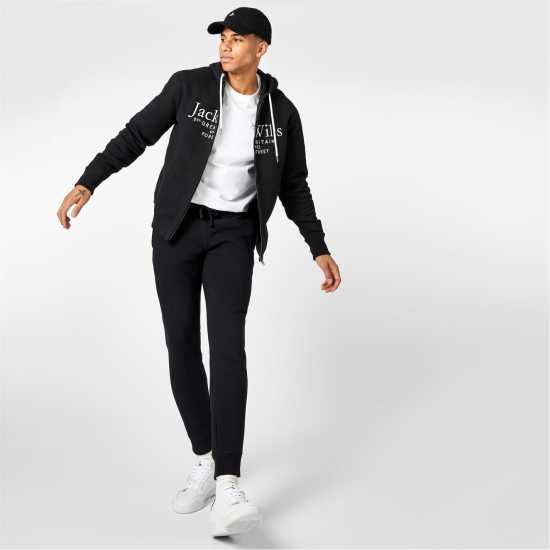 Jack Wills Pinebrook Graphic Zip Hoodie Mens Черно 
