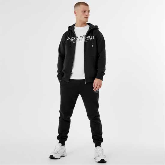 Jack Wills Pinebrook Graphic Zip Hoodie Mens Черно 
