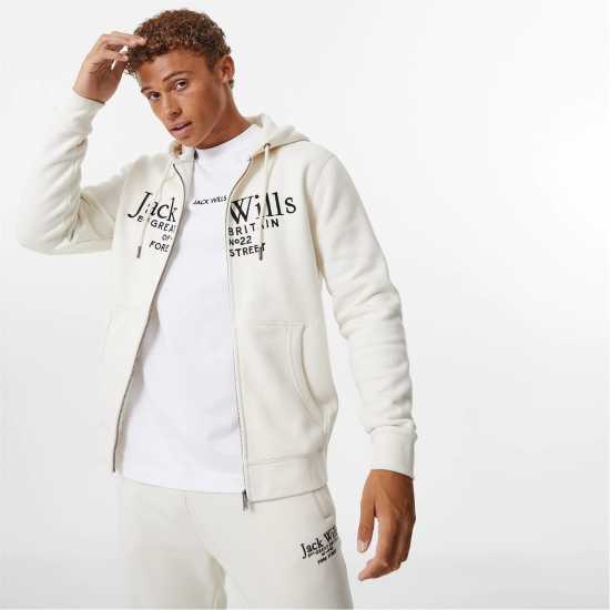 Jack Wills Graphic Zip Hoodie Mens Cream Мъжки суитчъри и блузи с качулки