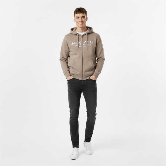 Jack Wills Pinebrook Graphic Zip Hoodie Mens Бледо кафяво 