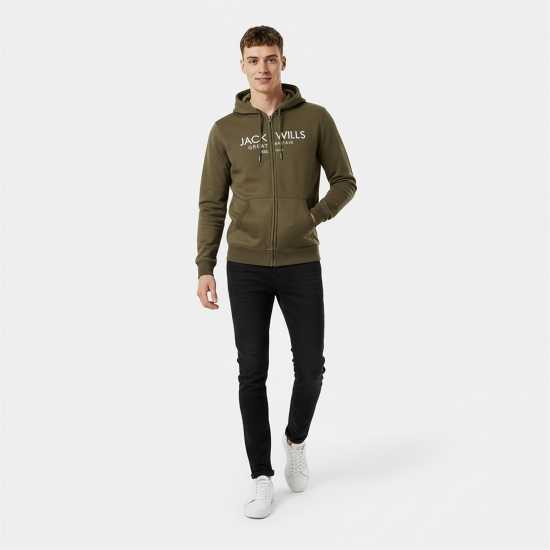 Jack Wills Pinebrook Graphic Zip Hoodie Mens Лист 