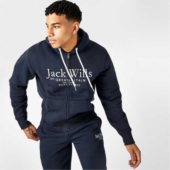 Jack Wills Graphic Zip Hoodie Mens Морска синьо Мъжки суитчъри и блузи с качулки