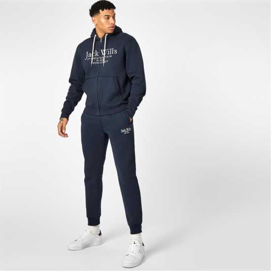 Jack Wills Pinebrook Graphic Zip Hoodie Mens Морска синьо 