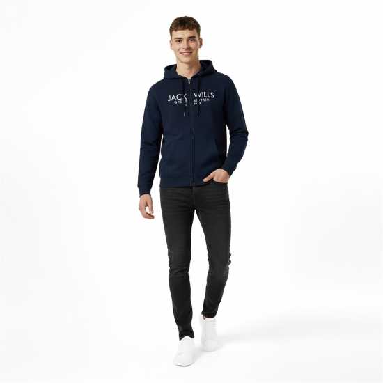Jack Wills Pinebrook Graphic Zip Hoodie Mens Морска синьо 
