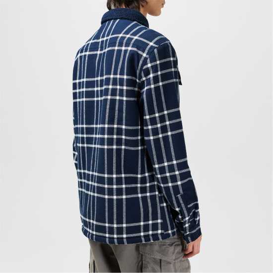 Firetrap Мъжка Риза Borg Check Overshirt Mens Морска синьо Мъжки ризи