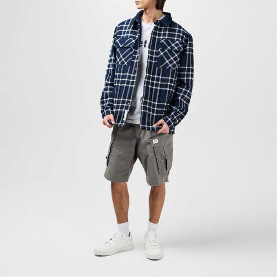 Firetrap Мъжка Риза Borg Check Overshirt Mens Морска синьо Мъжки ризи