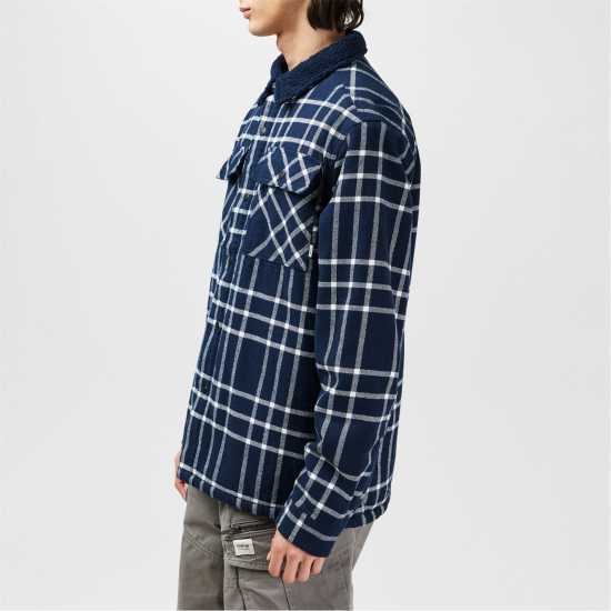 Firetrap Мъжка Риза Borg Check Overshirt Mens Морска синьо Мъжки ризи