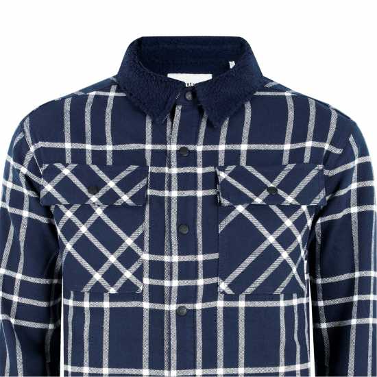 Firetrap Мъжка Риза Borg Check Overshirt Mens Морска синьо Мъжки ризи