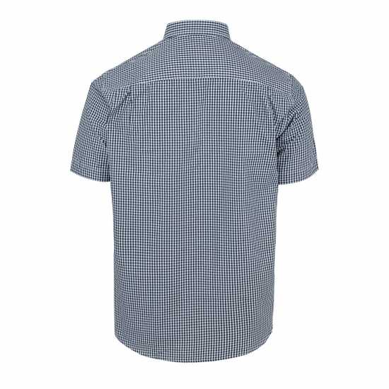 Мъжки ризи Fabric Мъжка Риза Short Sleeve Poplin Shirt Mens Синьо гингам Fabric Мъжка Риза Short Sleeve Poplin Shirt Mens Синьо гингам Мъжки ризи