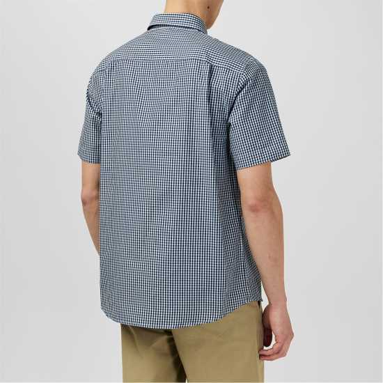 Мъжки ризи Fabric Мъжка Риза Short Sleeve Poplin Shirt Mens Синьо гингам Fabric Мъжка Риза Short Sleeve Poplin Shirt Mens Синьо гингам Мъжки ризи