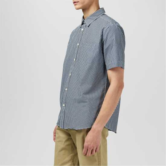 Мъжки ризи Fabric Мъжка Риза Short Sleeve Poplin Shirt Mens Синьо гингам Fabric Мъжка Риза Short Sleeve Poplin Shirt Mens Синьо гингам Мъжки ризи