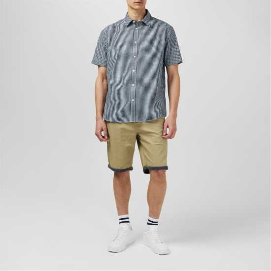 Мъжки ризи Fabric Мъжка Риза Short Sleeve Poplin Shirt Mens Синьо гингам Fabric Мъжка Риза Short Sleeve Poplin Shirt Mens Синьо гингам Мъжки ризи