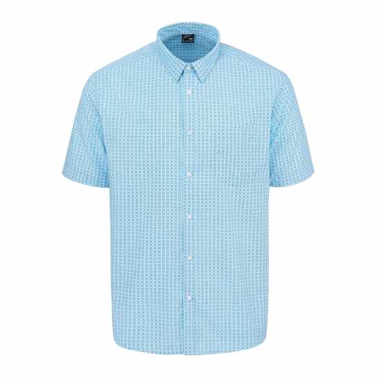 Fabric Мъжка Риза Short Sleeve Poplin Shirt Mens Светло син гео Мъжки ризи