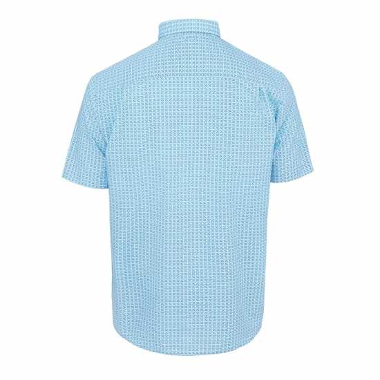 Fabric Мъжка Риза Short Sleeve Poplin Shirt Mens Светло син гео Мъжки ризи