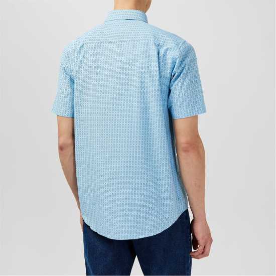 Fabric Мъжка Риза Short Sleeve Poplin Shirt Mens Светло син гео Мъжки ризи