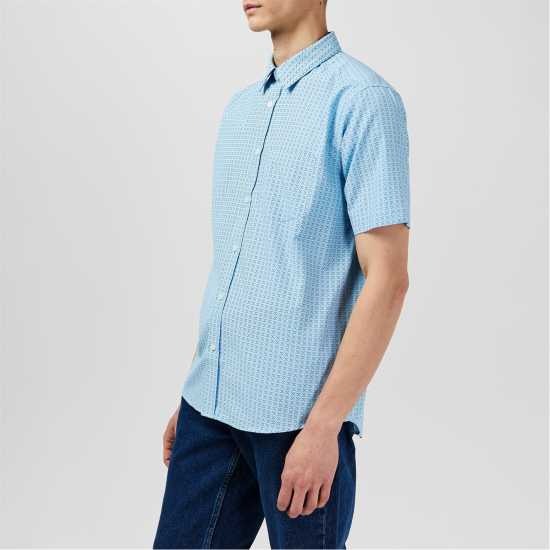 Fabric Мъжка Риза Short Sleeve Poplin Shirt Mens Светло син гео Мъжки ризи