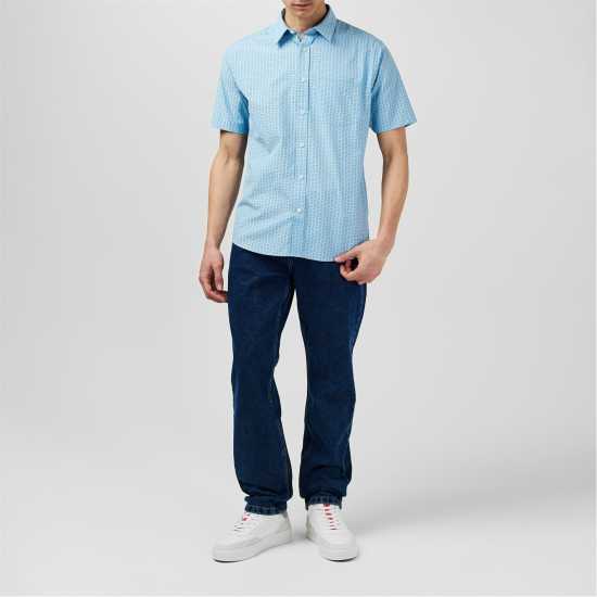 Fabric Мъжка Риза Short Sleeve Poplin Shirt Mens Светло син гео Мъжки ризи