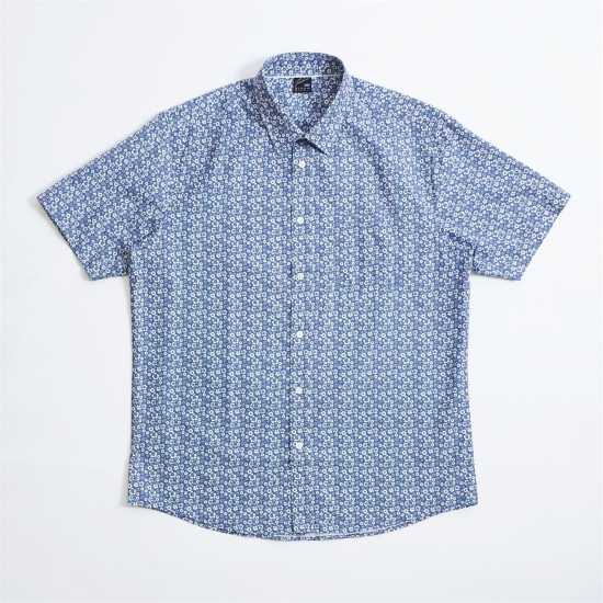 Fabric Мъжка Риза Short Sleeve Poplin Shirt Mens Синьо цветно Мъжки ризи