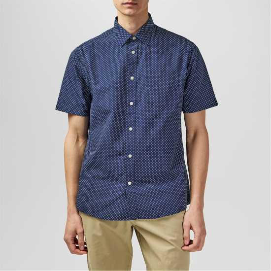 Мъжки ризи Fabric Мъжка Риза Short Sleeve Poplin Shirt Mens Нви/Бяло Гео Fabric Мъжка Риза Short Sleeve Poplin Shirt Mens Нви/Бяло Гео Мъжки ризи