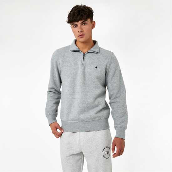 Мъжки полар Jack Wills Barchester Quarter Zip Sweatshirt Сив марл Jack Wills Barchester Quarter Zip Sweatshirt Сив марл Мъжки полар