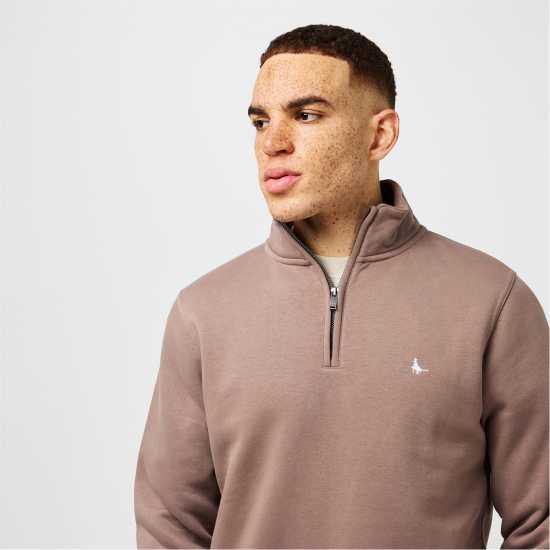 Jack Wills Barchester Quarter Zip Sweatshirt Тухла Розова Мъжки полар