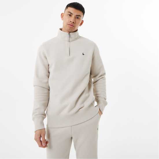 Jack Wills Barchester Quarter Zip Sweatshirt Камък Мъжки полар