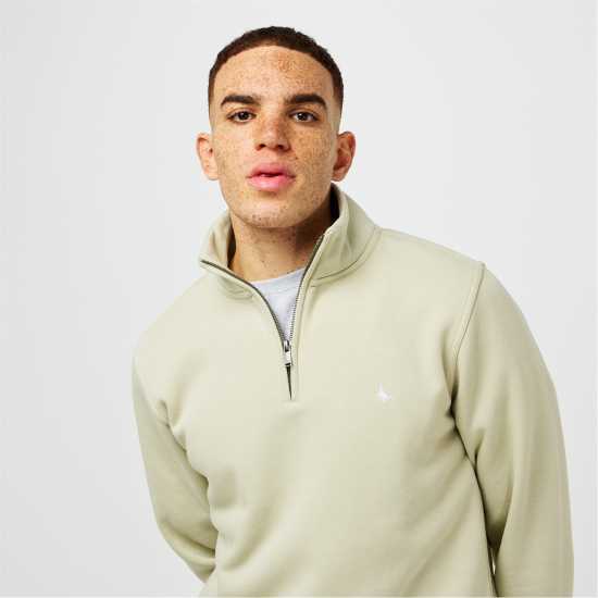 Jack Wills Barchester Quarter Zip Sweatshirt Писташка Мъжки полар