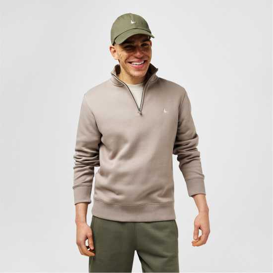 Jack Wills Barchester Quarter Zip Sweatshirt Лунен камък Мъжки полар