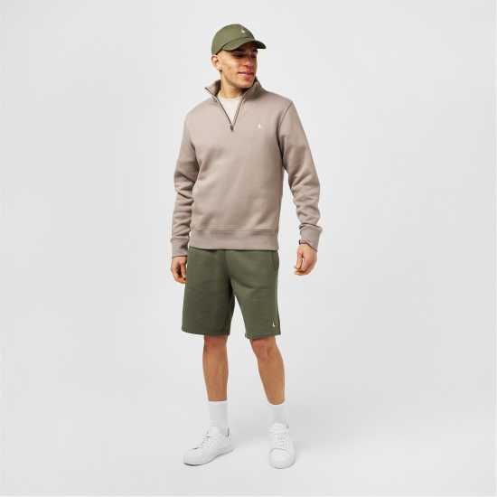 Jack Wills Barchester Quarter Zip Sweatshirt Лунен камък Мъжки полар