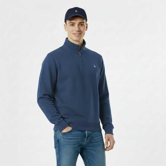 Jack Wills Jack Barchester Quarter Zip Sweatshirt Избледнял индиго 
