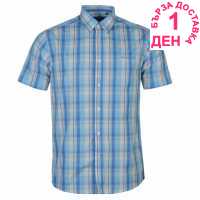 Pierre Cardin Карирана Мъжка Риза Cotton Short Sleeve Check Shirt Mens