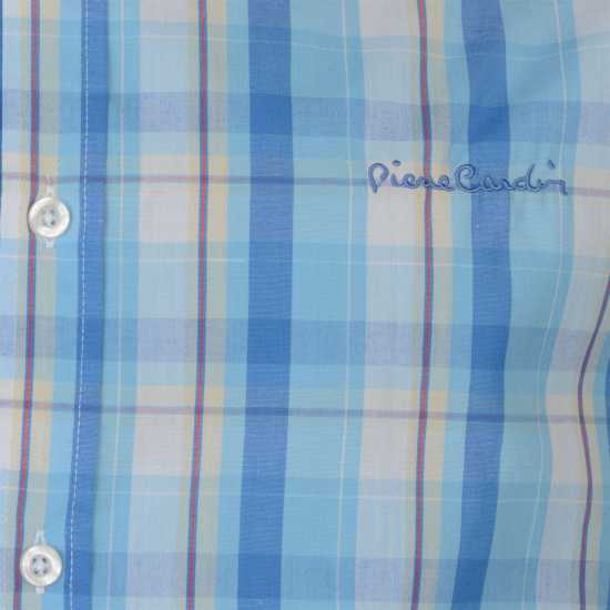 Pierre Cardin Карирана Мъжка Риза Cotton Short Sleeve Check Shirt Mens Sky/Blue/Wht - Мъжки ризи