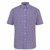 Pierre Cardin Мъжка Риза Къс Ръкав Cardin Short Sleeve Shirt Mens Purple/Navy Chk Мъжко облекло за едри хора