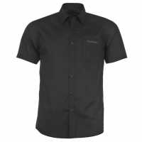Pierre Cardin Мъжка Риза Къс Ръкав Cardin Short Sleeve Shirt Mens Plain Black Мъжко облекло за едри хора