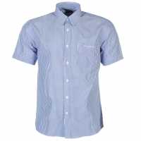 Pierre Cardin Мъжка Риза Къс Ръкав Cardin Short Sleeve Shirt Mens Blue/Wht Stripe Мъжко облекло за едри хора