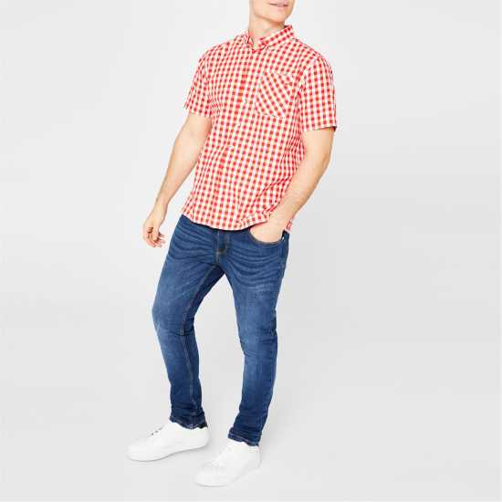 Мъжки ризи Lee Cooper Cooper Mens Gingham Check Short Sleeve Shirt Red/White Lee Cooper Cooper Mens Gingham Check Short Sleeve Shirt Red/White Мъжки ризи