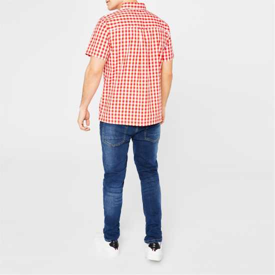 Мъжки ризи Lee Cooper Cooper Mens Gingham Check Short Sleeve Shirt Red/White Lee Cooper Cooper Mens Gingham Check Short Sleeve Shirt Red/White Мъжки ризи