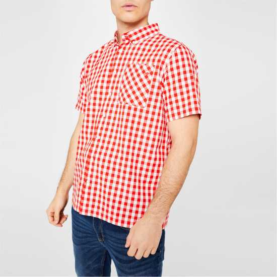 Мъжки ризи Lee Cooper Cooper Mens Gingham Check Short Sleeve Shirt Red/White Lee Cooper Cooper Mens Gingham Check Short Sleeve Shirt Red/White Мъжки ризи