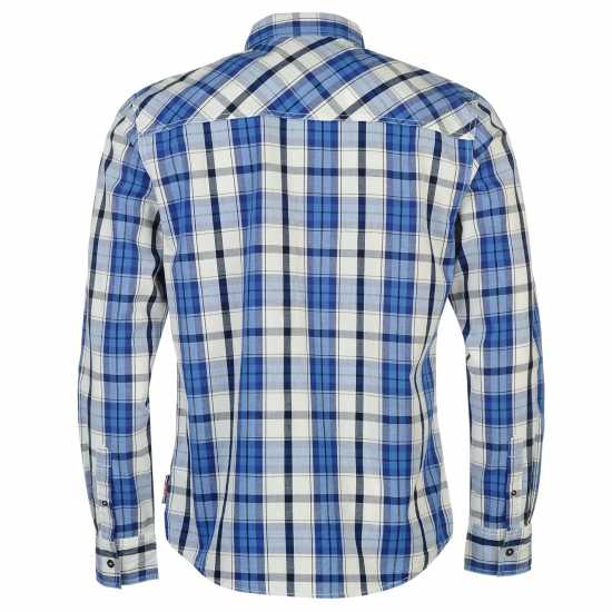Lee Cooper Карирана Риза Дълъг Ръкав Long Sleeve Check Shirt Mens White/Nav/Coblt Мъжки ризи