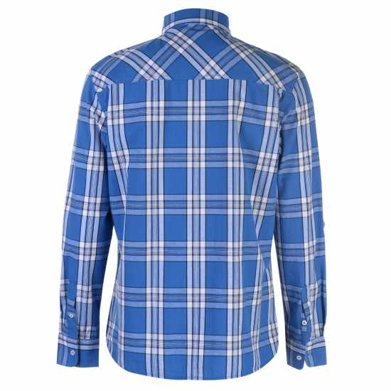 Lee Cooper Карирана Риза Дълъг Ръкав Long Sleeve Check Shirt Mens Blue/White/Navy Мъжки ризи