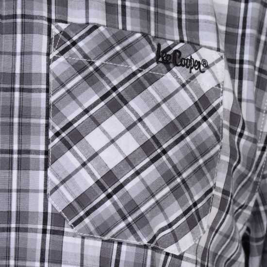 Lee Cooper Карирана Риза Дълъг Ръкав Long Sleeve Check Shirt Mens Grey/Blk/White Мъжки ризи