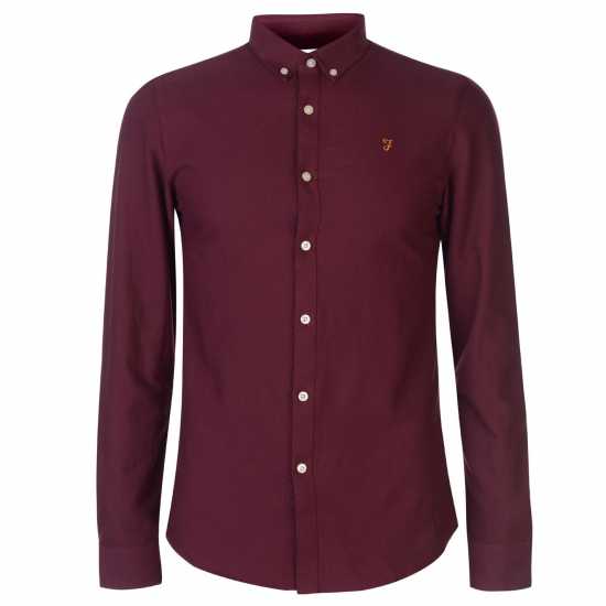 Риза С Дълъг Ръкав Farah Oxford Long Sleeve Shirt Бордово Мъжки ризи
