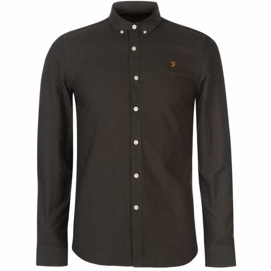 Риза С Дълъг Ръкав Farah Oxford Long Sleeve Shirt Тъмно зелено Мъжки ризи