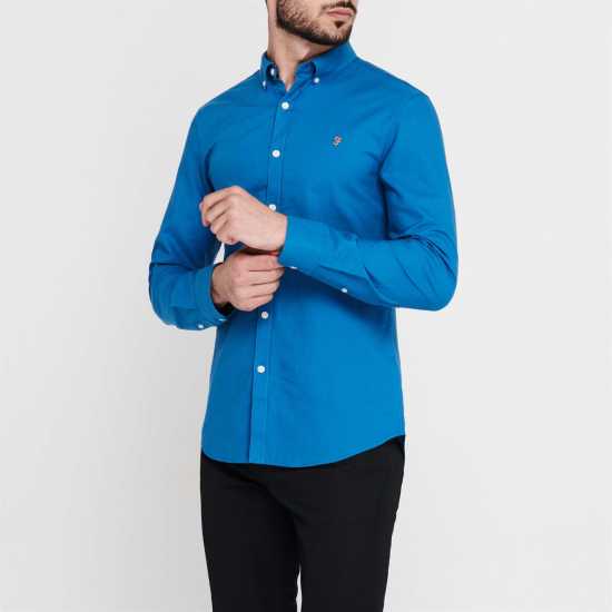 Риза С Дълъг Ръкав Farah Oxford Long Sleeve Shirt Deep Blue Мъжки ризи