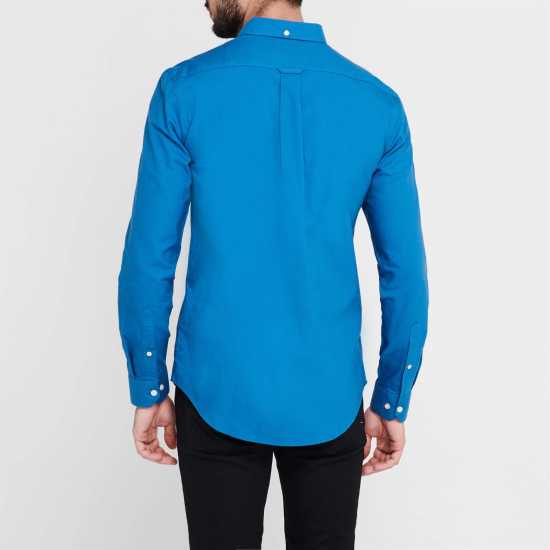 Риза С Дълъг Ръкав Farah Oxford Long Sleeve Shirt Deep Blue Мъжки ризи