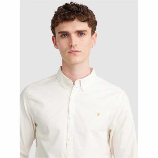 Риза С Дълъг Ръкав Farah Oxford Long Sleeve Shirt Ecru 280 