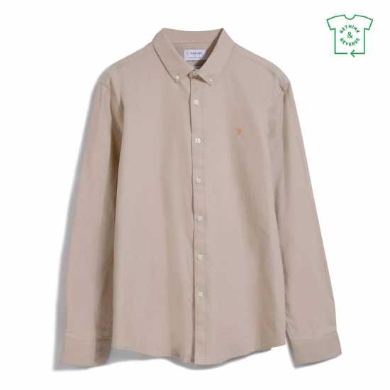 Риза С Дълъг Ръкав Farah Oxford Long Sleeve Shirt Teak Мъжки ризи