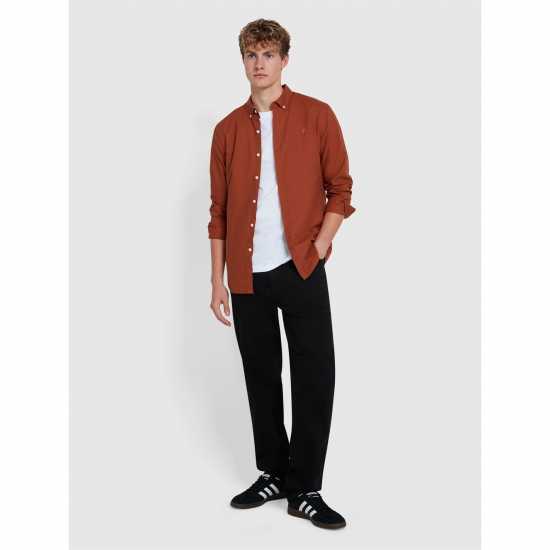 Риза С Дълъг Ръкав Farah Oxford Long Sleeve Shirt Teak Мъжки ризи
