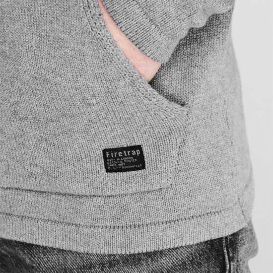 Firetrap Плетен Мъжки Пуловер Hooded Knit Jumper Mens Grey Marl Мъжки пуловери и жилетки