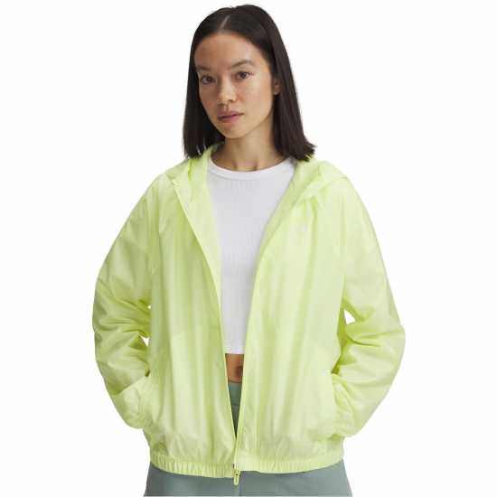 Under Armour Women's Rival Sport Water Resistant Wind Resistant Long Sleeve Hooded Oversized Fit Windbreaker Yellow 